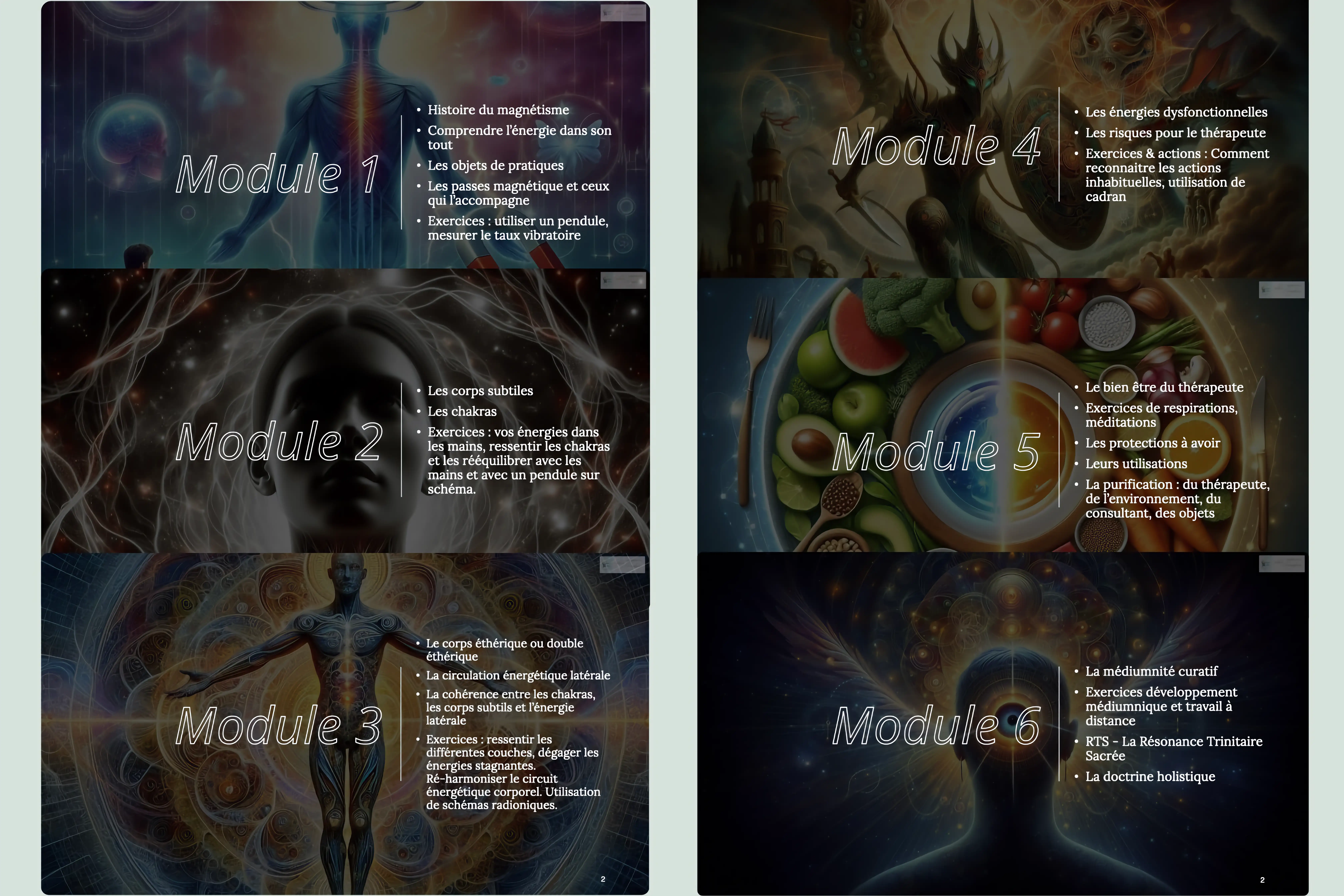 Desciptions des 6 modules de la formations en ligne